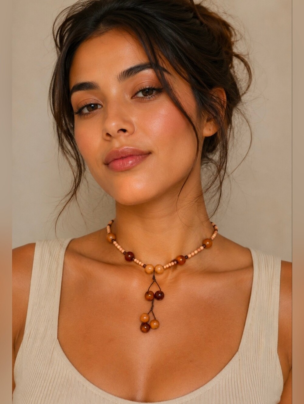 Vintage Boho Earth Tone Glass Bead Necklace